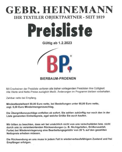 BP Preisliste 2026