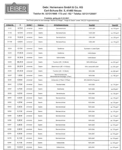 Leiber Preisliste 2026